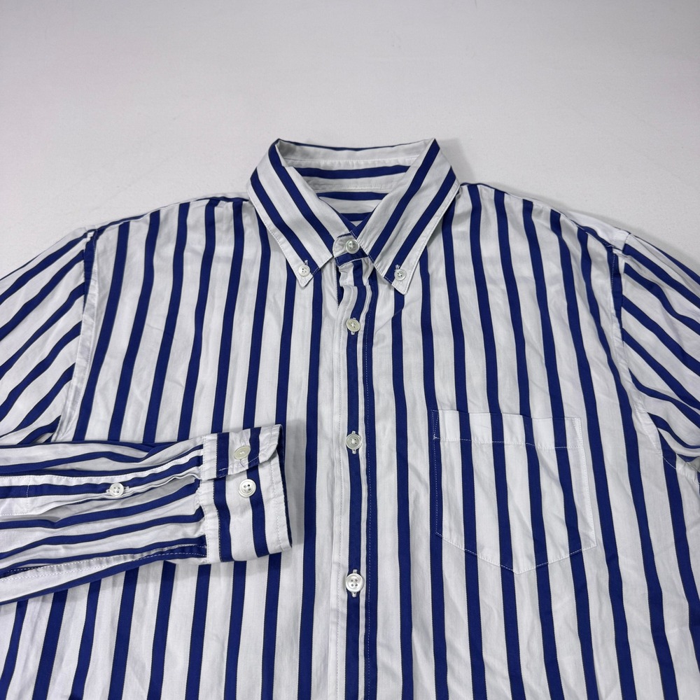 Octobre Editions Mens Blue White Striped Button Down Shirt Medium